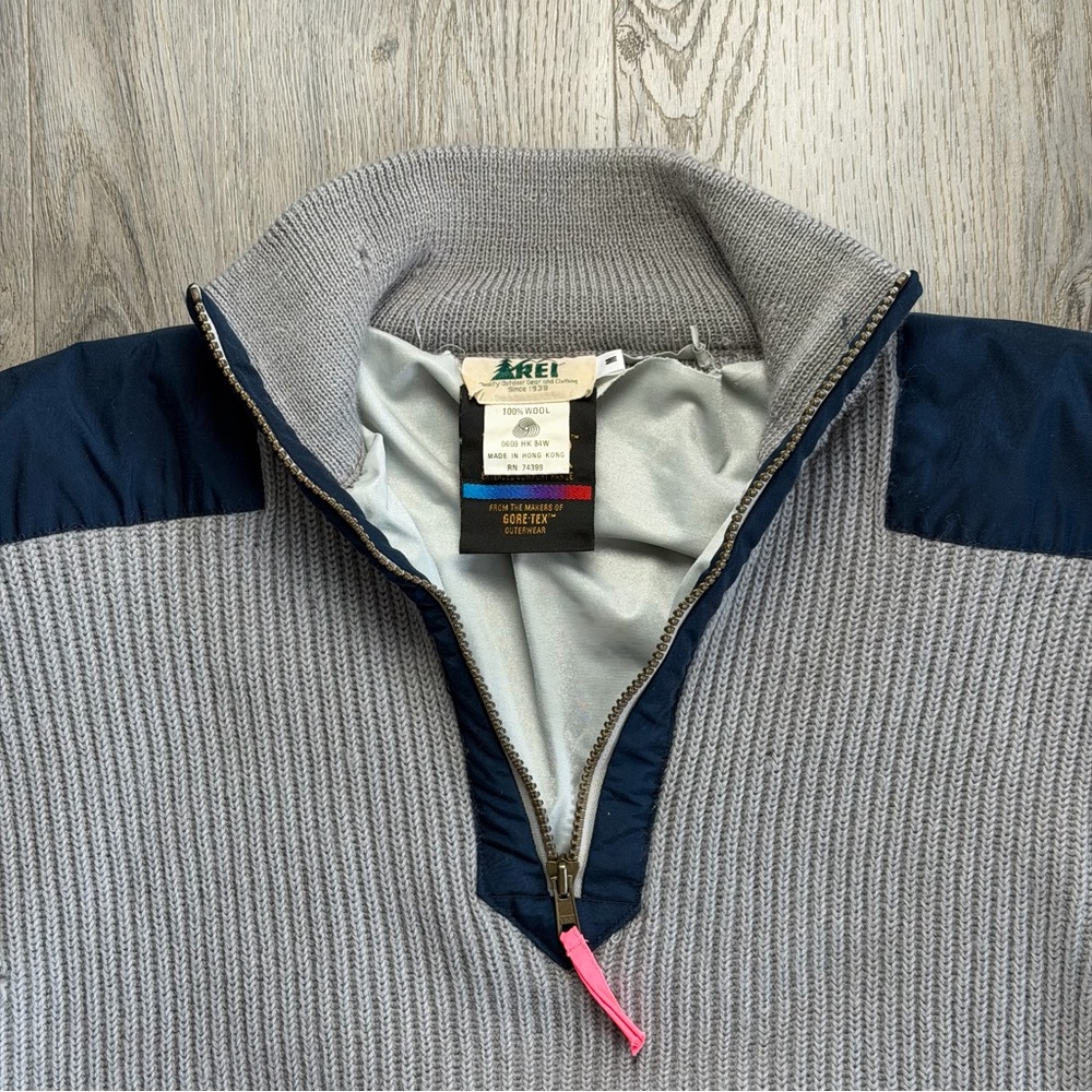 Vintage REI Sweater Mens Medium Gray Wool XCR 1/4 Zip‎ Lined Ski Pullover 90s